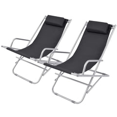 Reclining Deck Chairs 2 pcs Steel Black