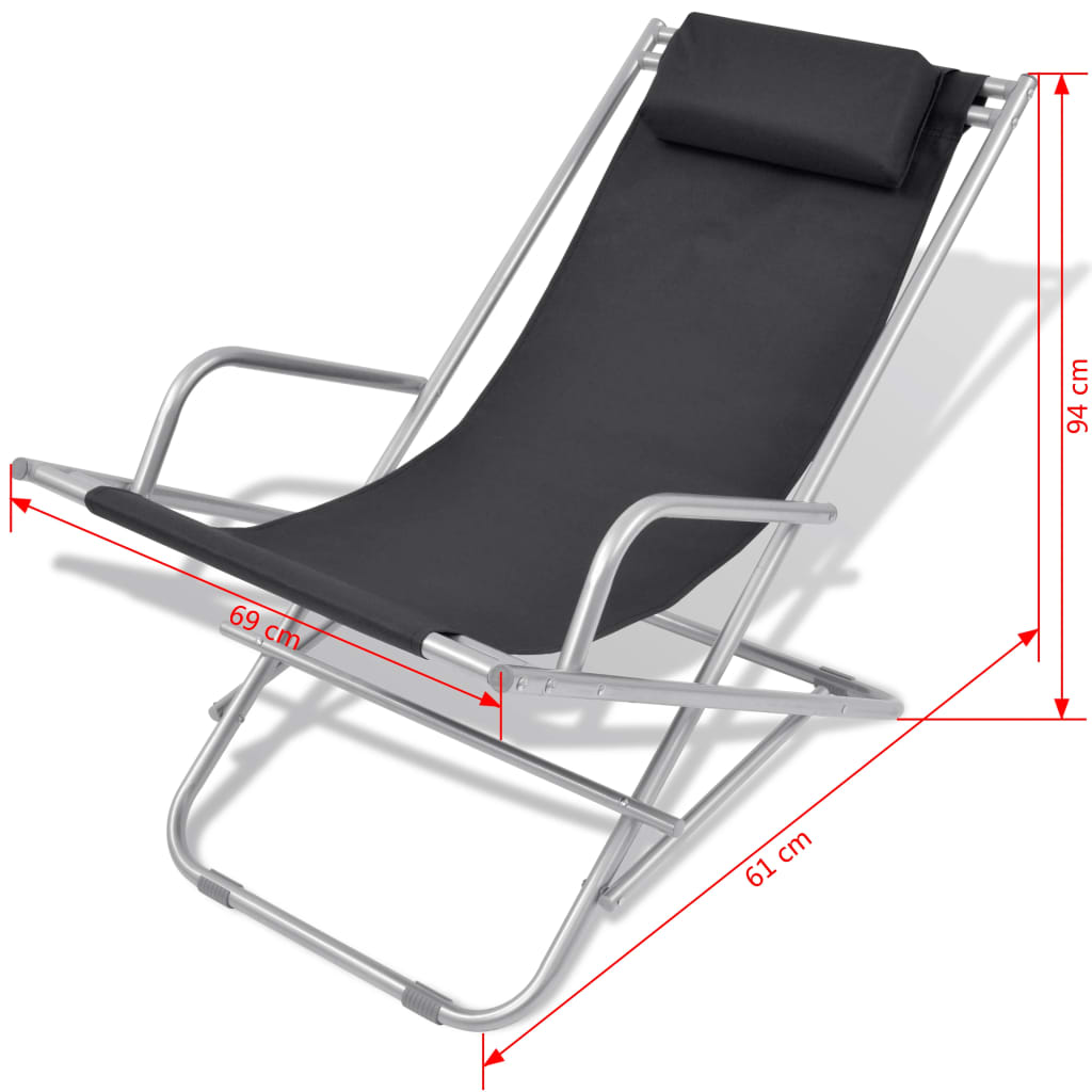 Reclining Deck Chairs 2 pcs Steel Black