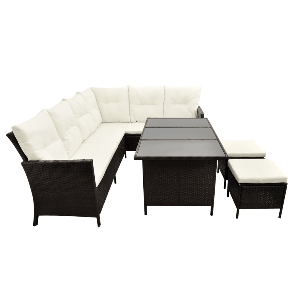 4 Piece Garden Lounge Set with Cushions Poly Rattan Brown