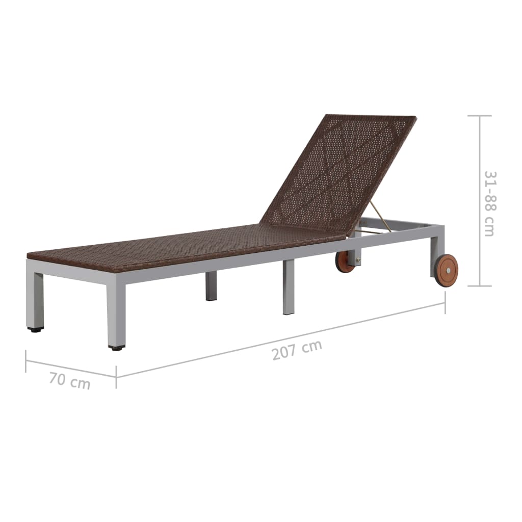 Sun Lounger with Wheels Poly Rattan Brown