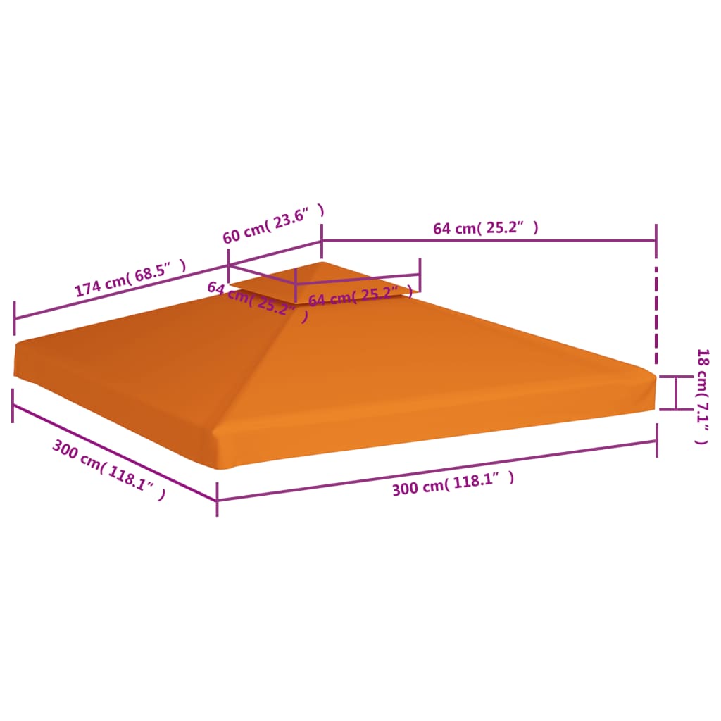 Gazebo Cover Canopy Replacement 310 g / m² Orange 3 x 3 m