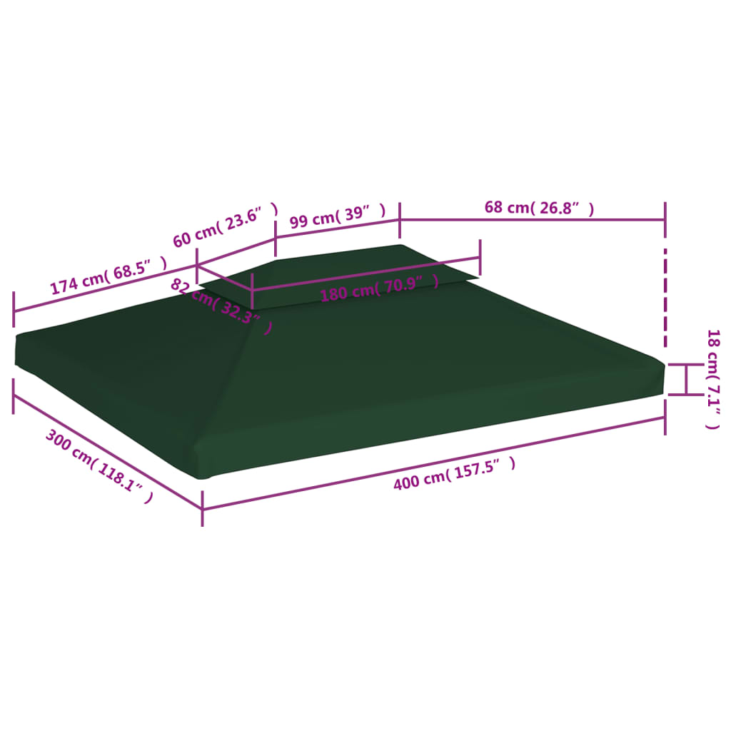 Gazebo Cover Canopy Replacement 310 g / m² Green 3 x 4 m