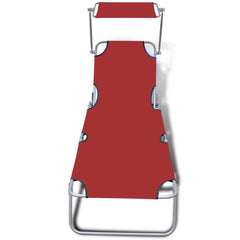 Folding Sun Lounger with Canopy Steel and Fabric Red