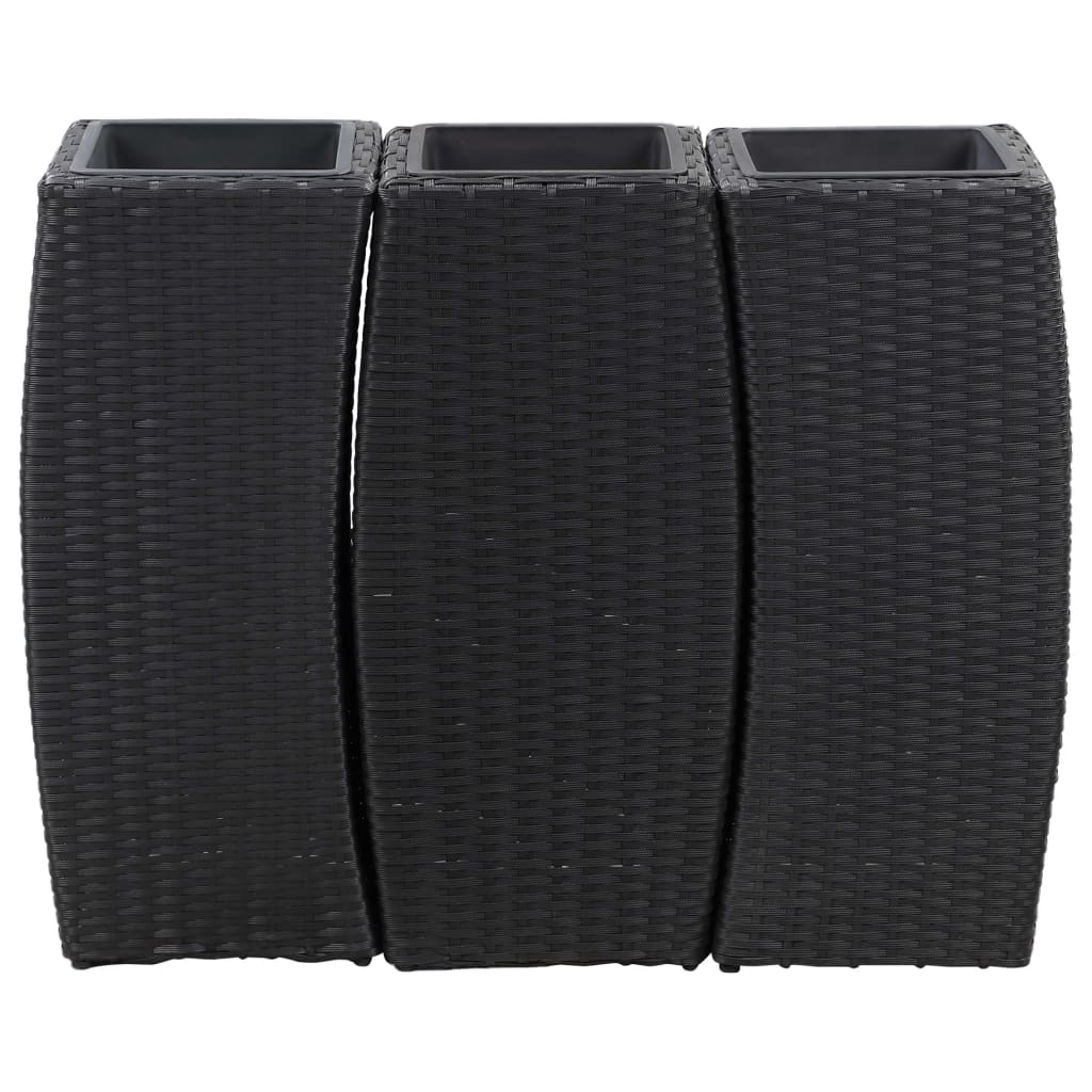 Garden Raised Beds 3 pcs Poly Rattan Black