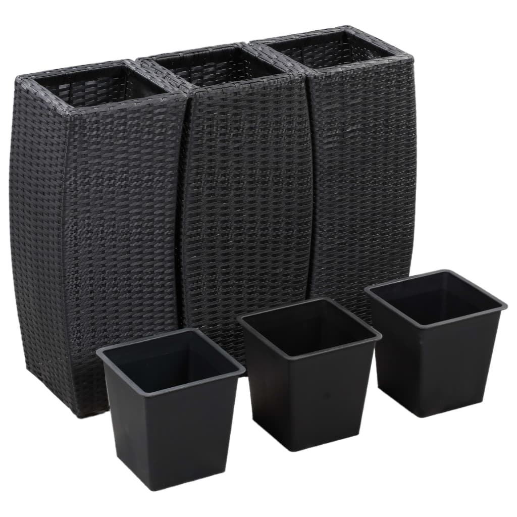 Garden Raised Beds 3 pcs Poly Rattan Black