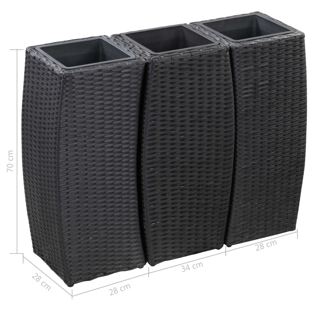 Garden Raised Beds 3 pcs Poly Rattan Black