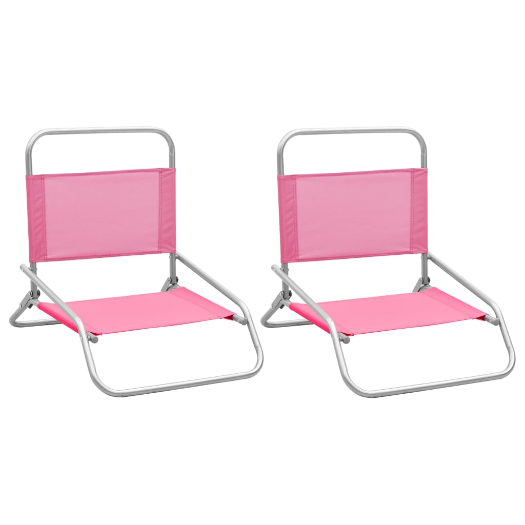 Folding Beach Chairs 2 pcs Pink Fabric