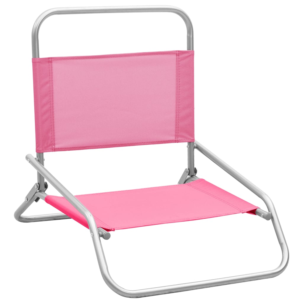 Folding Beach Chairs 2 pcs Pink Fabric