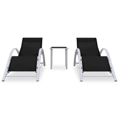 Sun Loungers 2 pcs with Table Aluminium Black