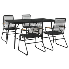 5 Piece Garden Dining Set Black PVC Rattan