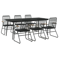 7 Piece Garden Dining Set Black PVC Rattan