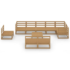 10 Piece Garden Lounge Set Honey Brown Solid Pinewood