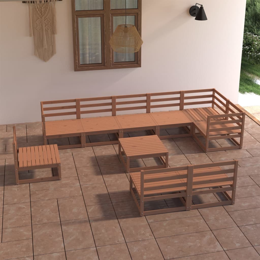 10 Piece Garden Lounge Set Honey Brown Solid Pinewood