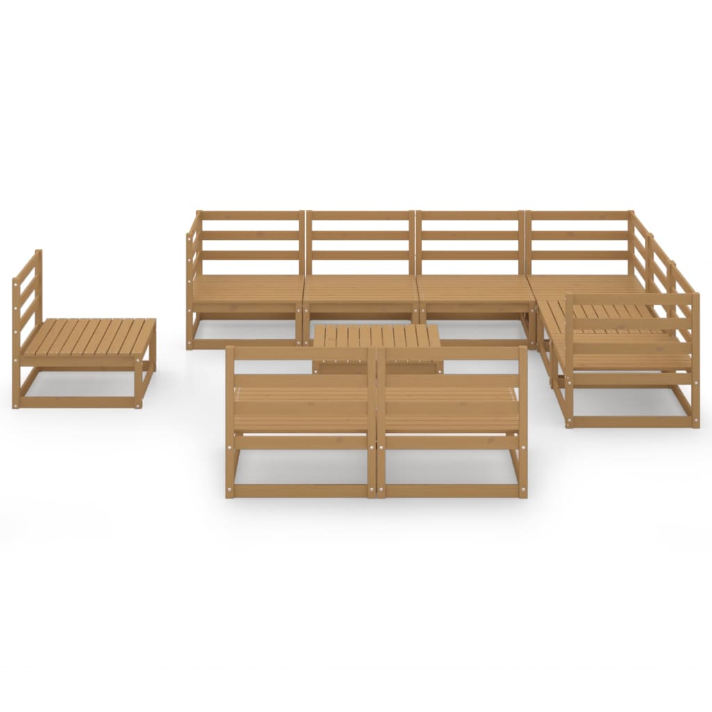 10 Piece Garden Lounge Set Honey Brown Solid Pinewood