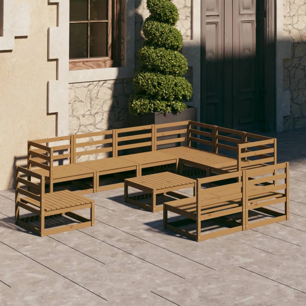 10 Piece Garden Lounge Set Honey Brown Solid Pinewood