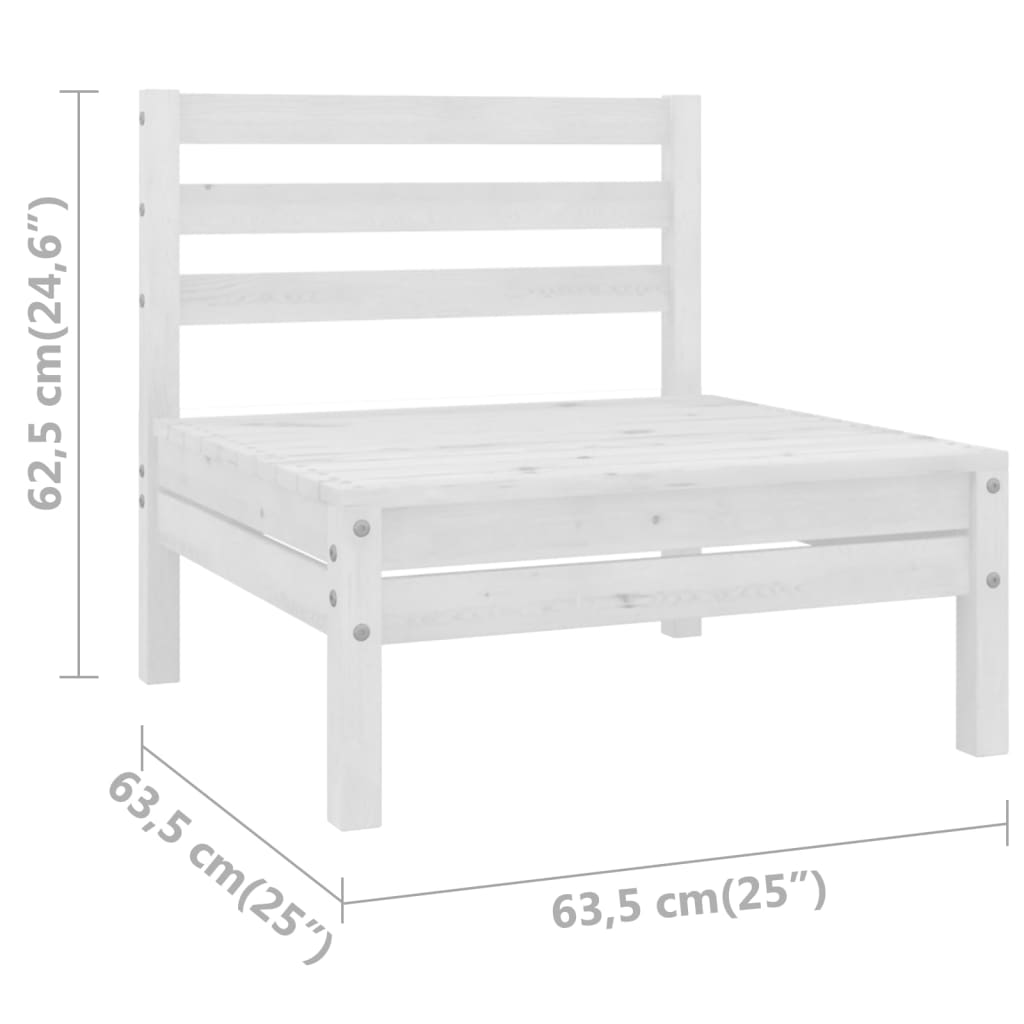 Garden Middle Sofa White Solid Wood Pine