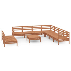 10 Piece Garden Lounge Set Solid Wood Pine Honey Brown