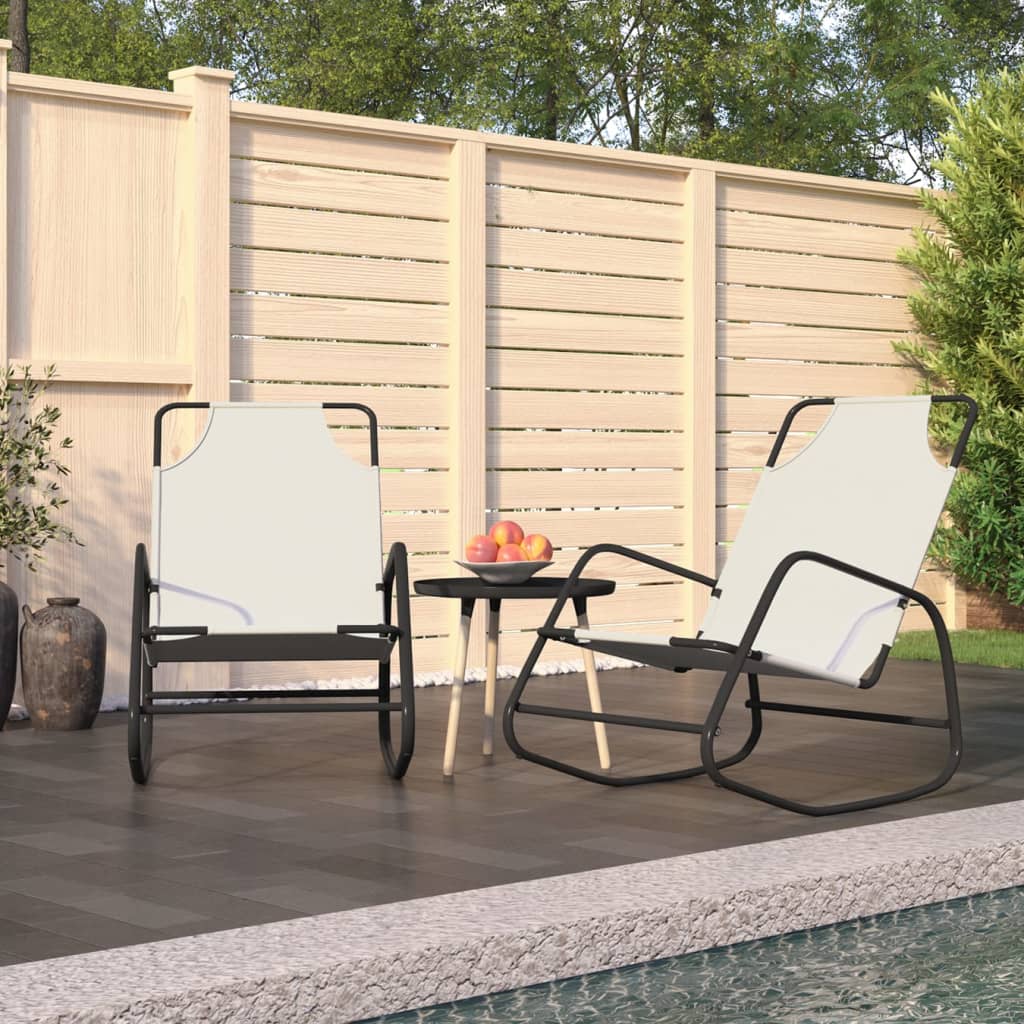 Rocking Sun Loungers 2 pcs Cream Steel and Textilene