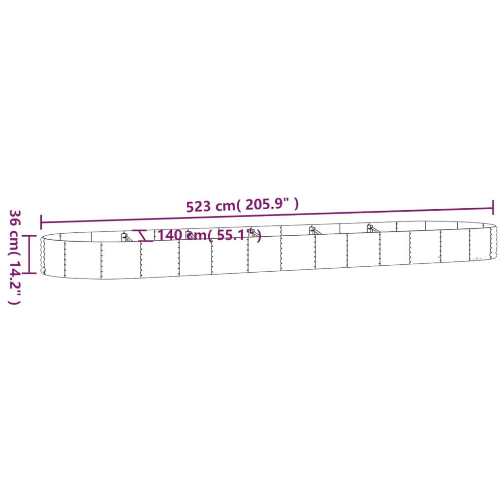 Garden Raised Bed Powder-coated Steel 523x140x36 cm Grey