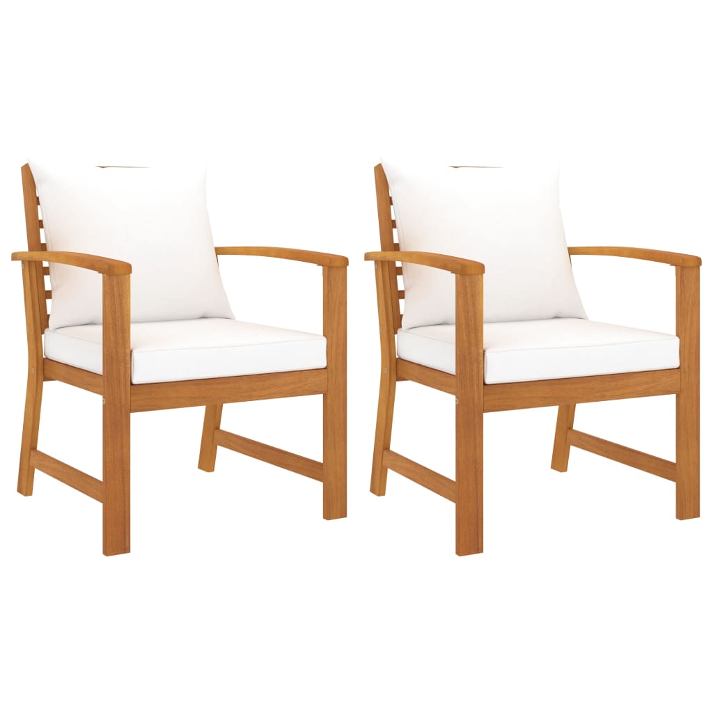 Garden Chairs 2 pcs with Cream Cushions Solid Wood Acacia