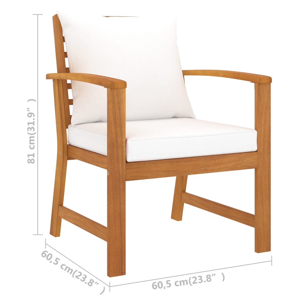 Garden Chairs 2 pcs with Cream Cushions Solid Wood Acacia