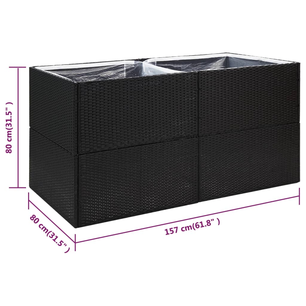 Garden Planter Black 157x80x80 cm Poly Rattan