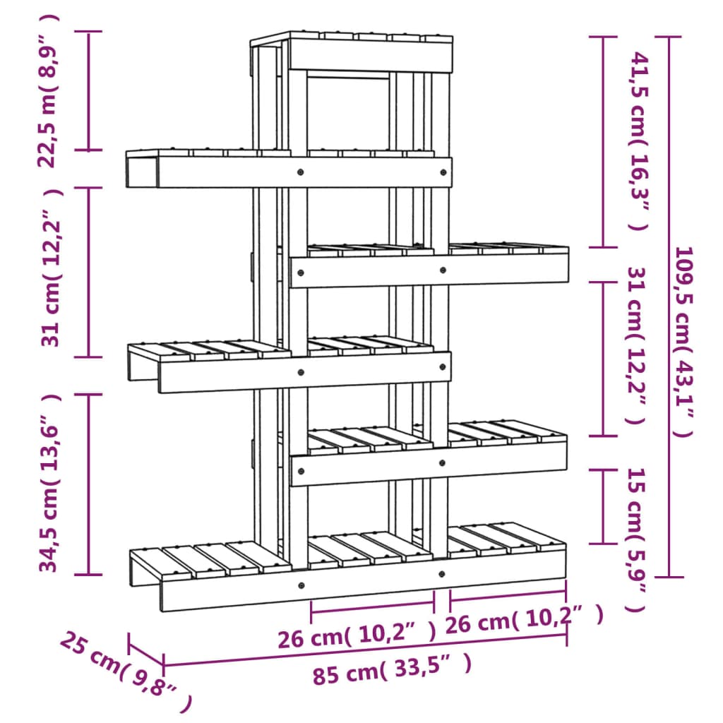 Plant Stand Honey Brown 85x25x109.5 cm Solid Wood Pine