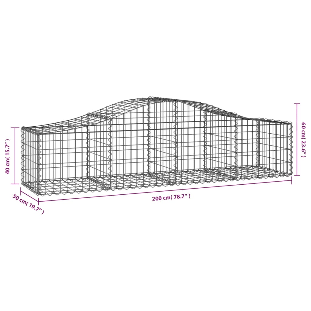 Arched Gabion Baskets 2 pcs 200x50x40/60 cm Galvanised Iron