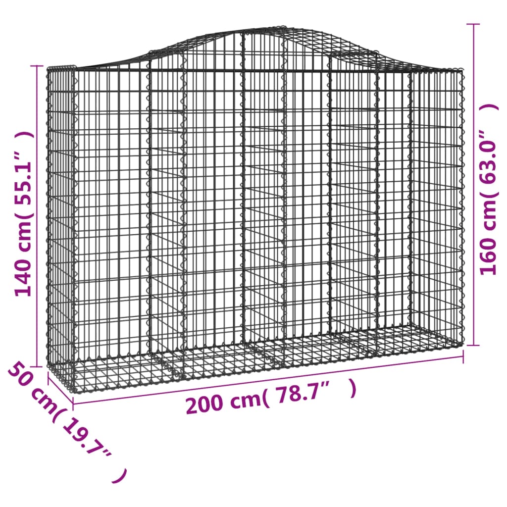 Arched Gabion Baskets 6 pcs 200x50x140/160 cm Galvanised Iron