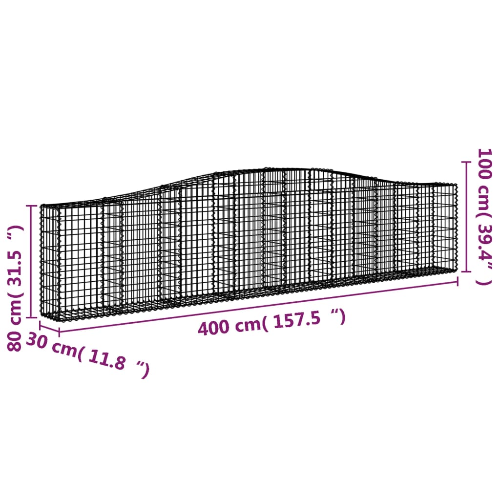 Arched Gabion Baskets 2 pcs 400x30x80/100 cm Galvanised Iron