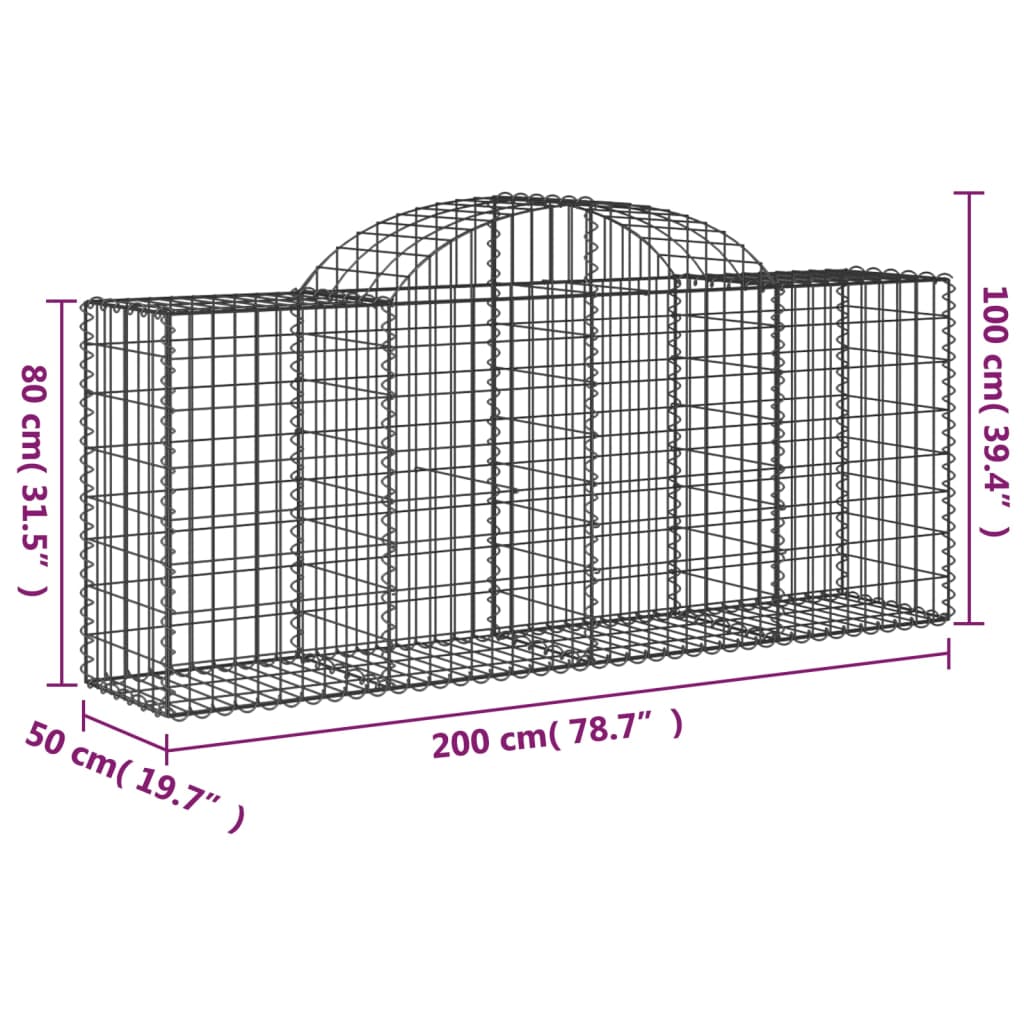 Arched Gabion Baskets 11 pcs 200x50x80/100 cm Galvanised Iron