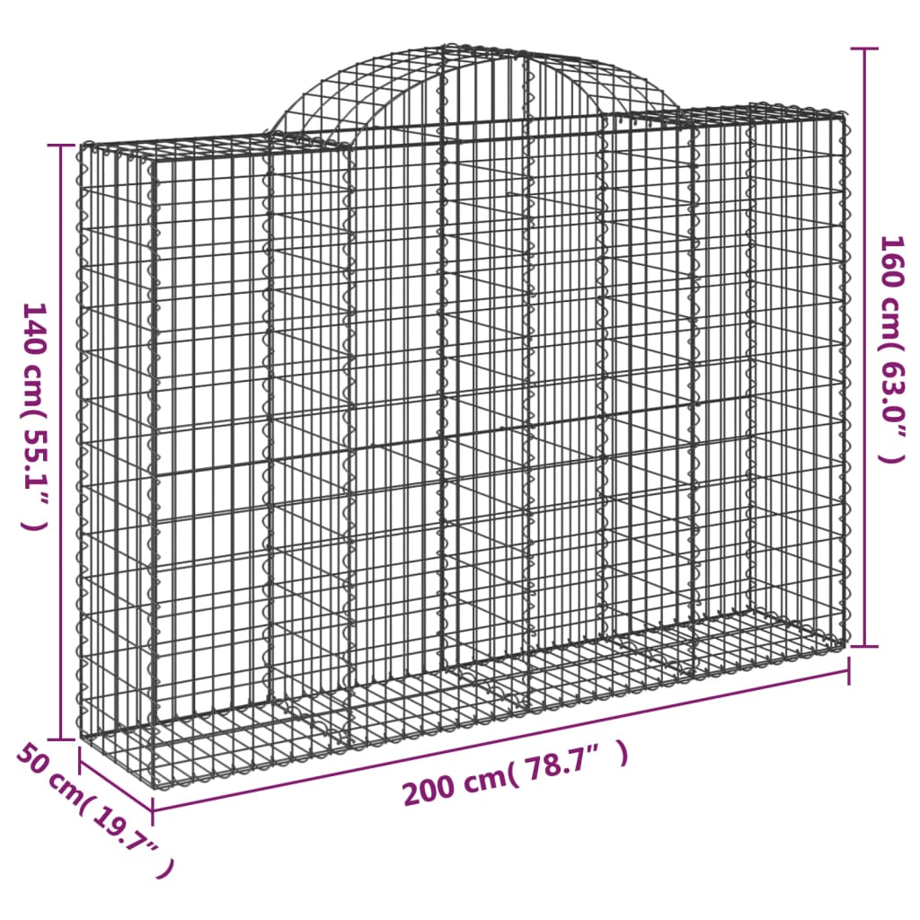 Arched Gabion Baskets 14 pcs 200x50x140/160 cm Galvanised Iron