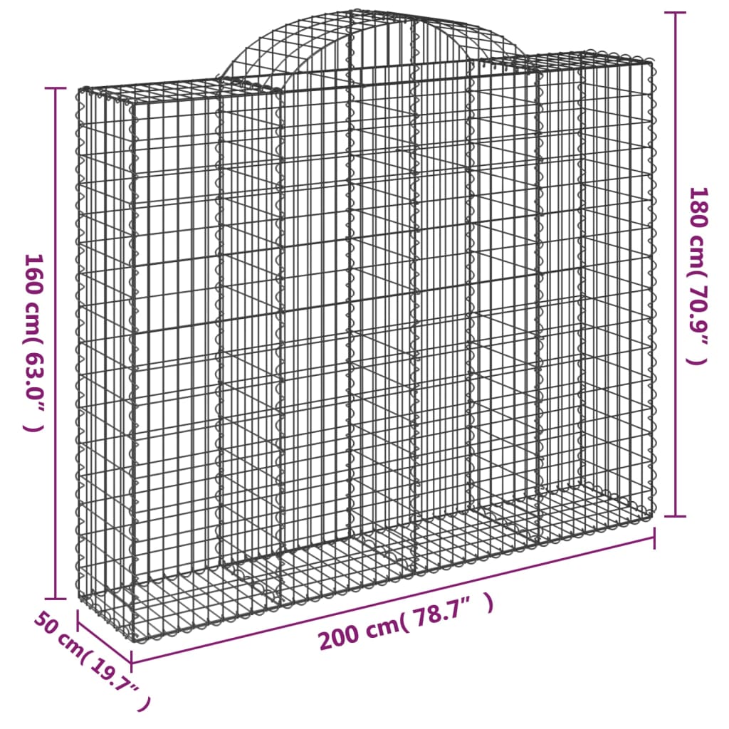 Arched Gabion Baskets 4 pcs 200x50x160/180 cm Galvanised Iron