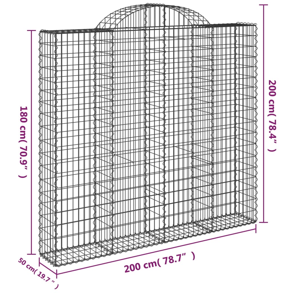 Arched Gabion Baskets 4 pcs 200x50x180/200 cm Galvanised Iron