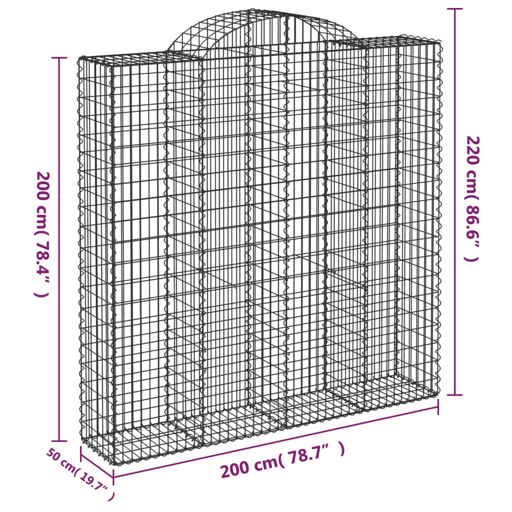 Arched Gabion Baskets 2 pcs 200x50x200/220 cm Galvanised Iron