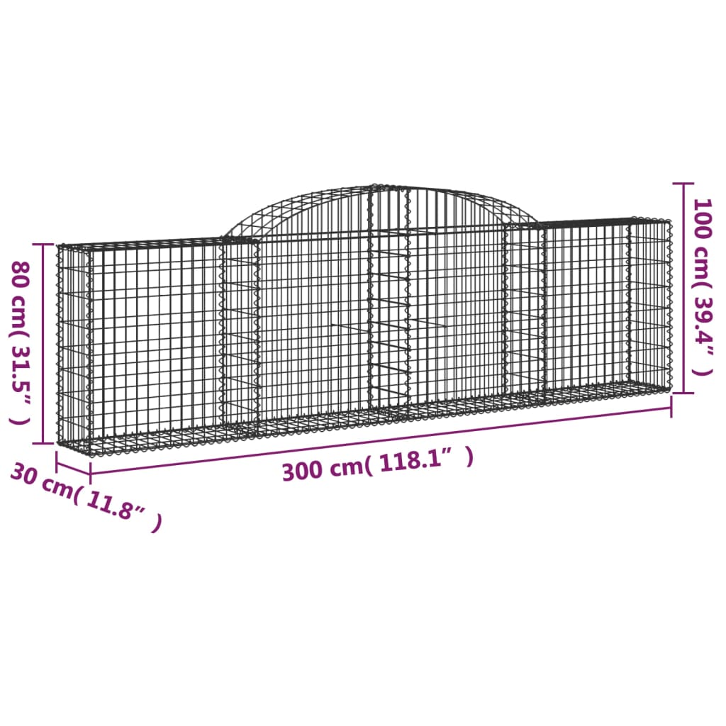 Arched Gabion Baskets 13 pcs 300x30x80/100 cm Galvanised Iron