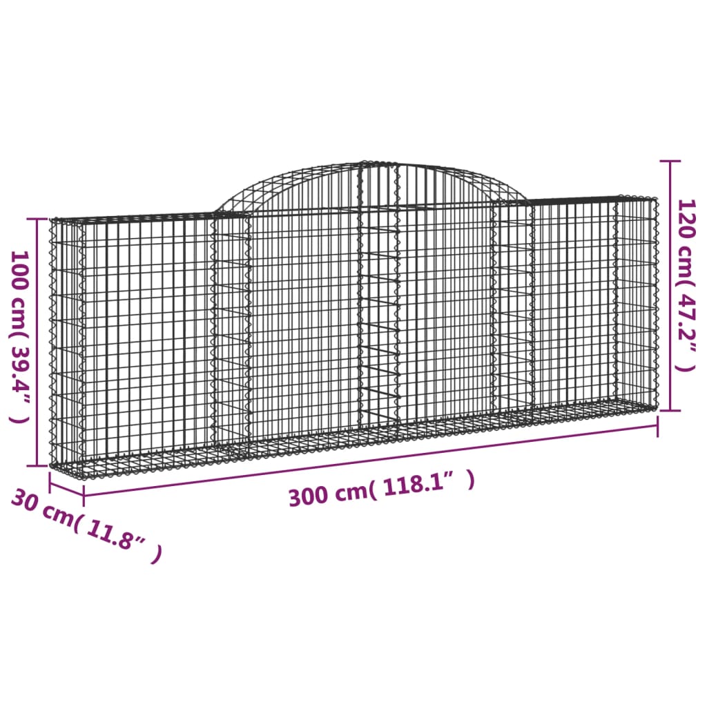 Arched Gabion Baskets 2 pcs 300x30x100/120 cm Galvanised Iron