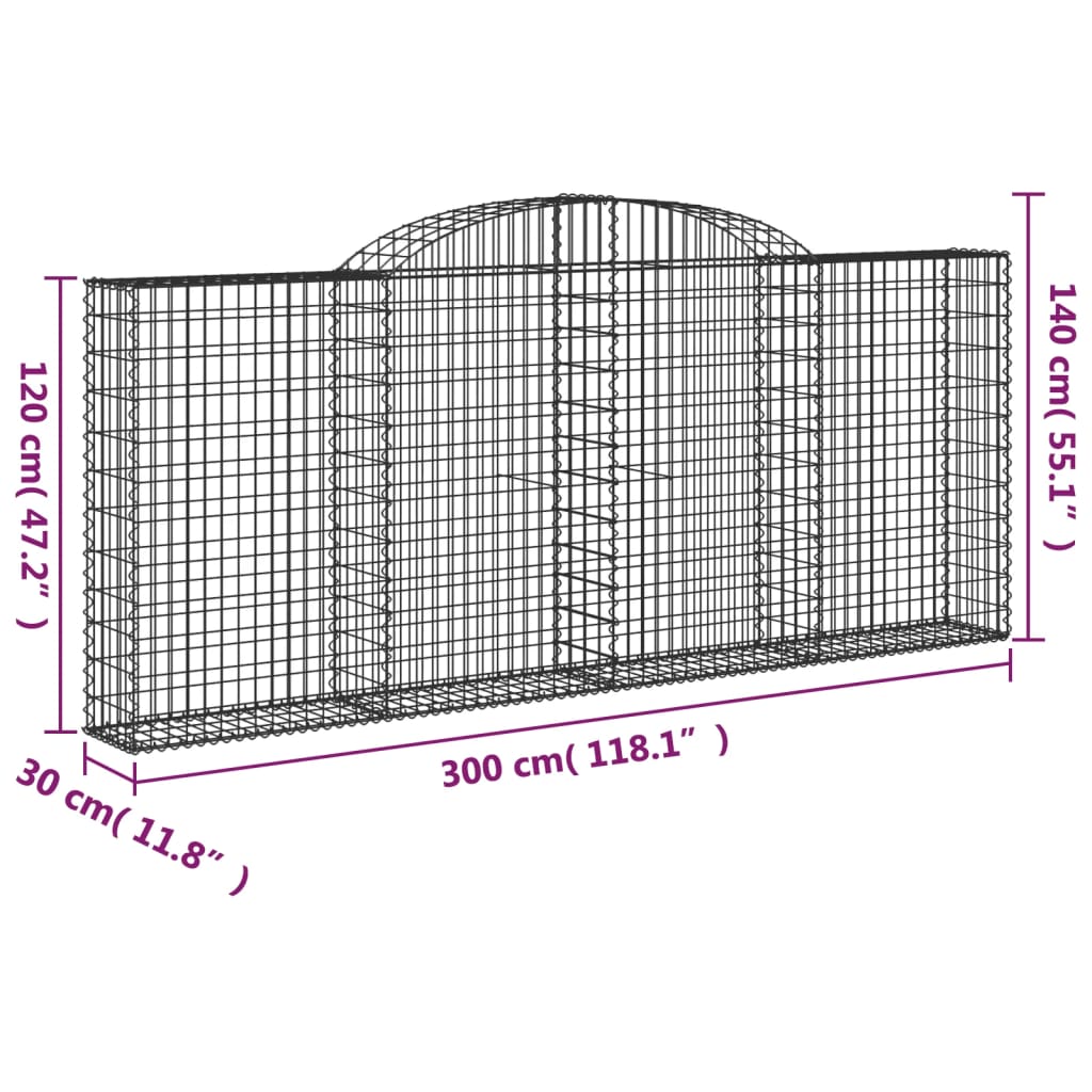 Arched Gabion Baskets 3 pcs 300x30x120/140 cm Galvanised Iron