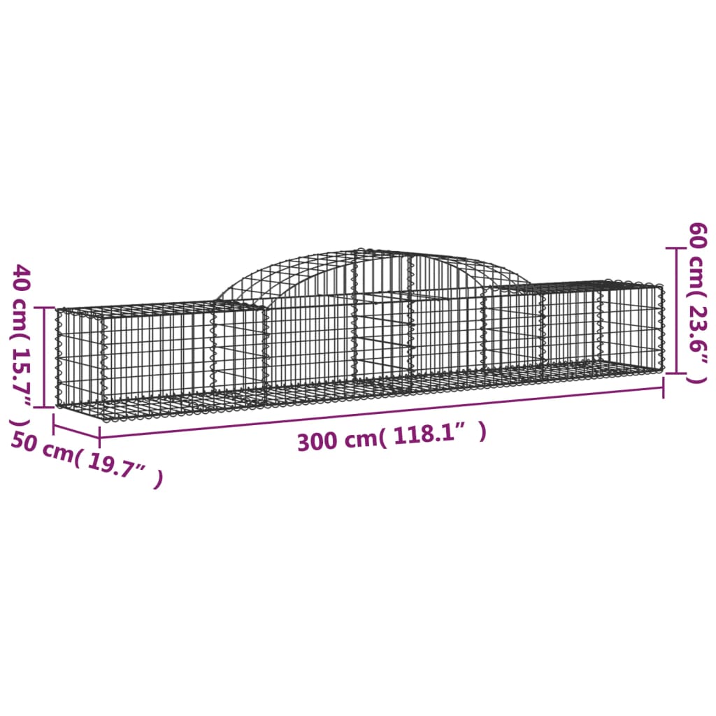 Arched Gabion Baskets 8 pcs 300x50x40/60 cm Galvanised Iron