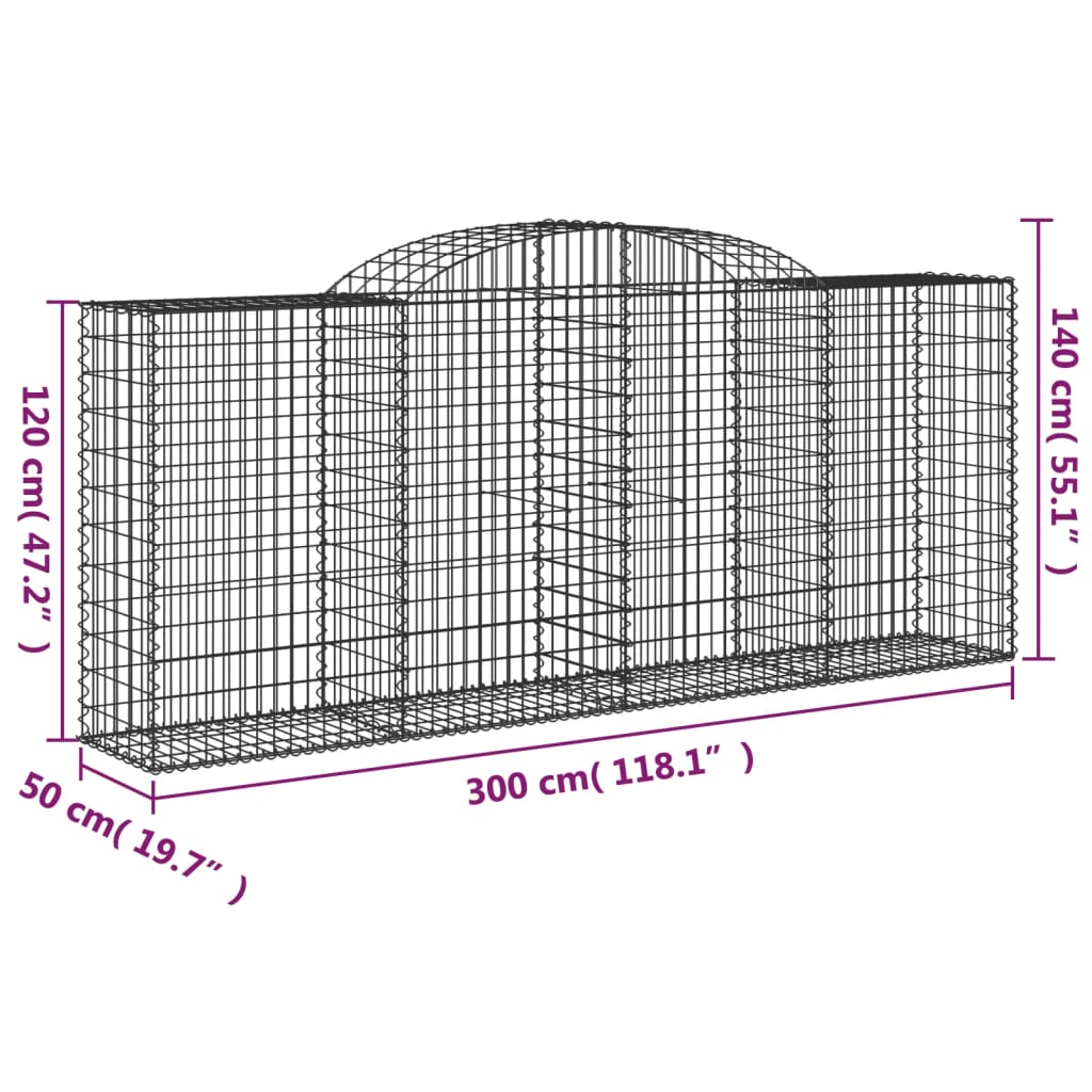 Arched Gabion Baskets 2 pcs 300x50x120/140 cm Galvanised Iron