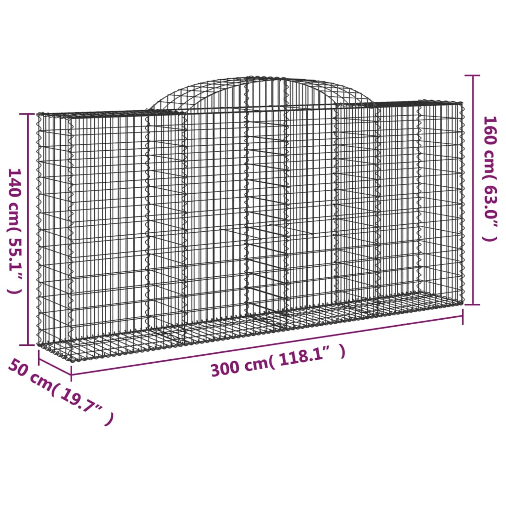 Arched Gabion Baskets 20 pcs 300x50x140/160 cm Galvanised Iron