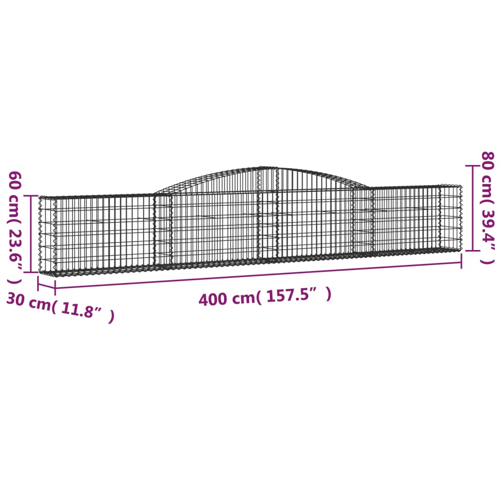 Arched Gabion Baskets 15 pcs 400x30x60/80 cm Galvanised Iron