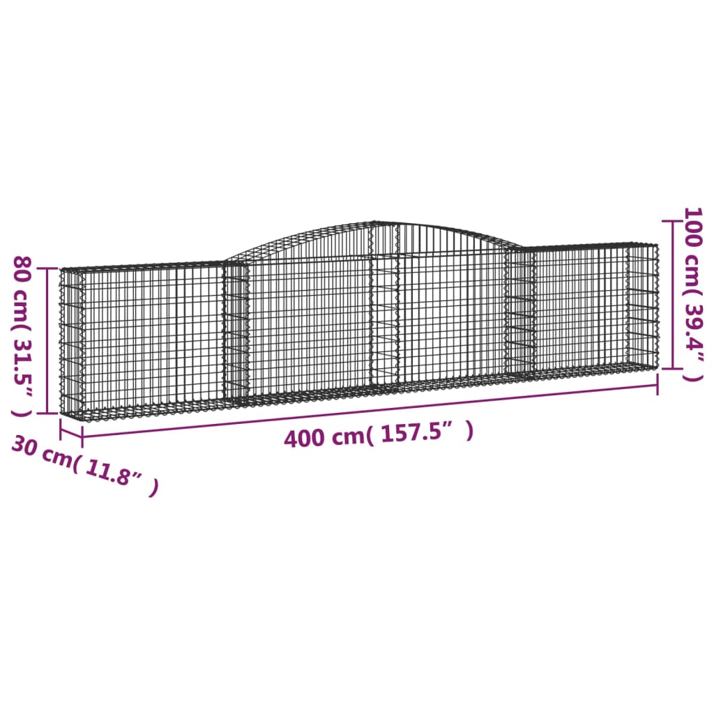 Arched Gabion Baskets 6 pcs 400x30x80/100 cm Galvanised Iron