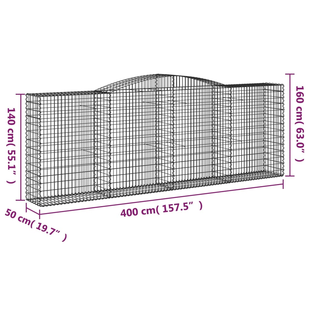 Arched Gabion Baskets 4 pcs 400x50x140/160 cm Galvanised Iron