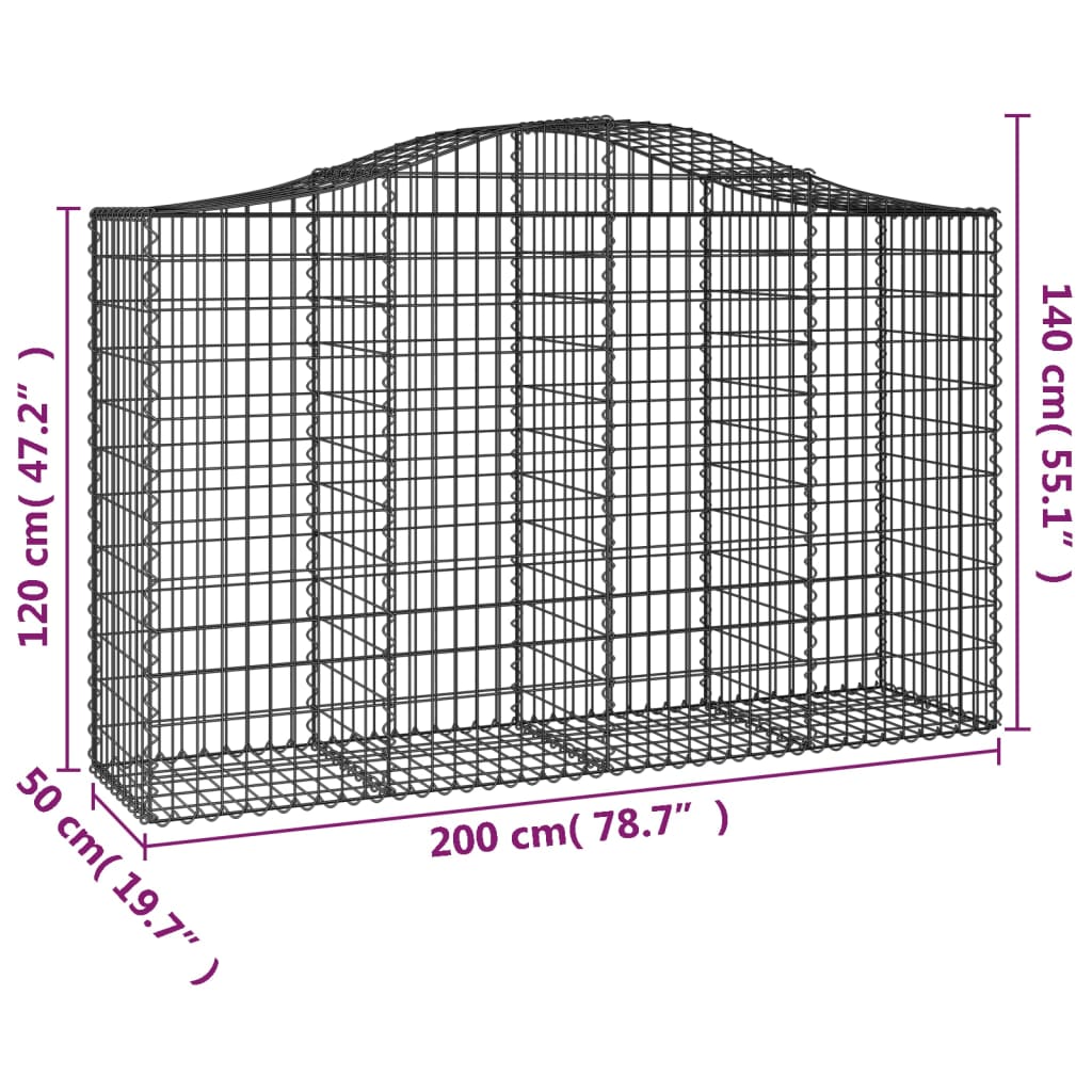 Arched Gabion Basket 200x50x120/140 cm Galvanised Iron