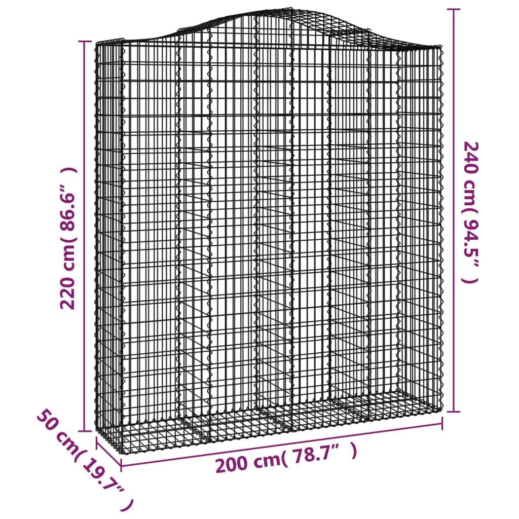 Arched Gabion Basket 200x50x220/240 cm Galvanised Iron