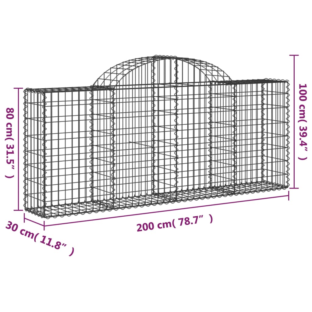 Arched Gabion Basket 200x30x80/100 cm Galvanised Iron