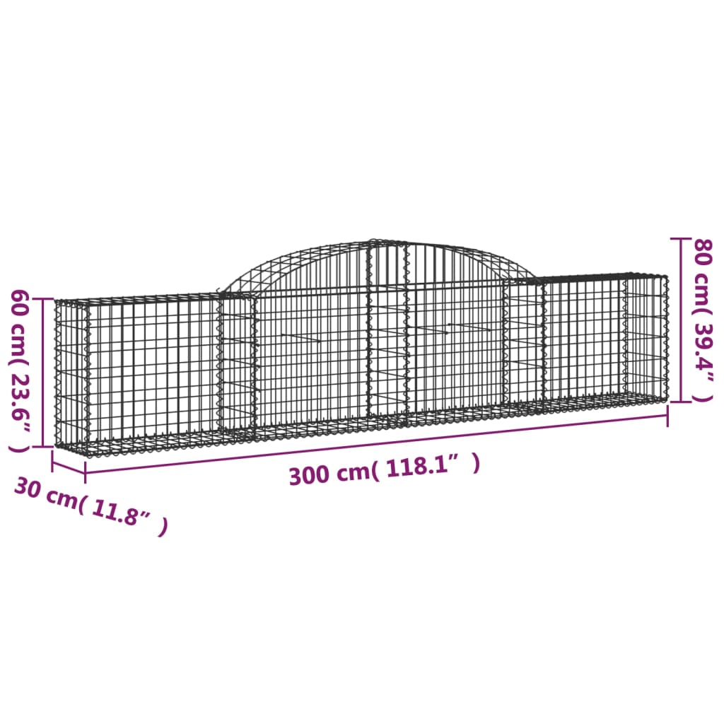 Arched Gabion Basket 300x30x60/80 cm Galvanised Iron