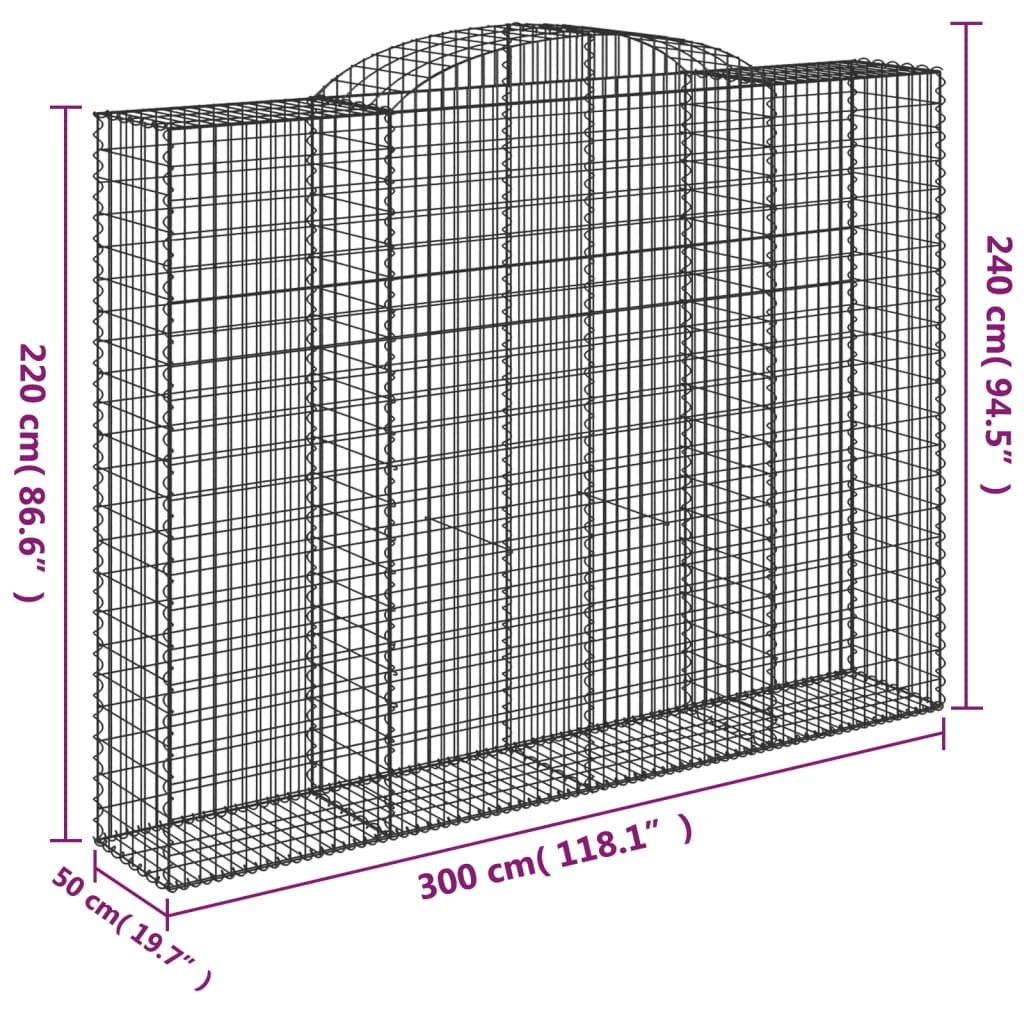 Arched Gabion Basket 300x50x220/240 cm Galvanised Iron