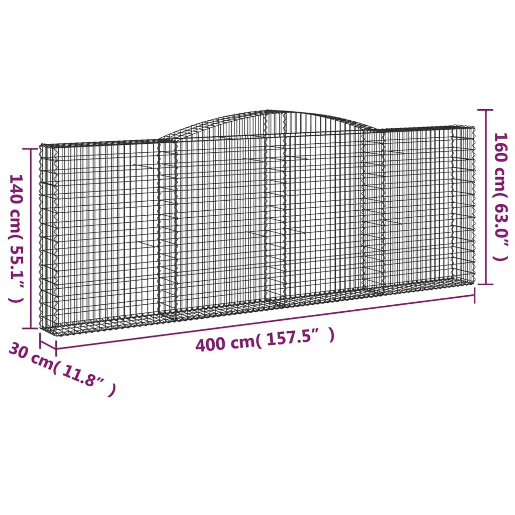 Arched Gabion Basket 400x30x140/160 cm Galvanised Iron